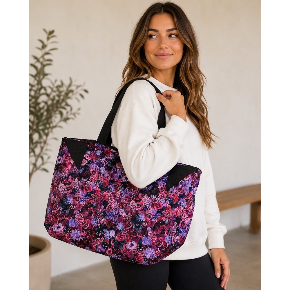 Lululemon Floral Tote Bag Pink Purple Large Gym Travel Shoulder Bag